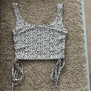 White with black speckles crop top